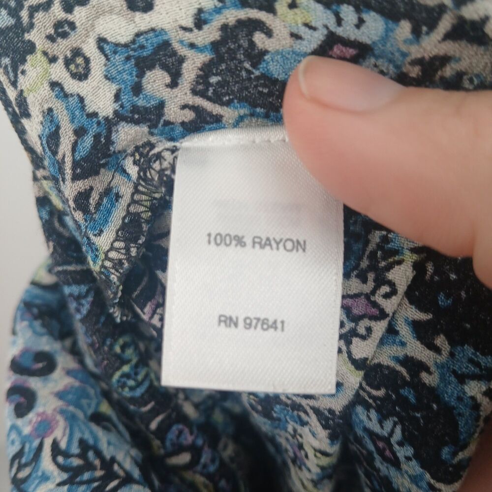J.Jill Blue & Teal Paisley Rayon Blouse Long Sleeve Size XL tunic top - Picture 3 of 7